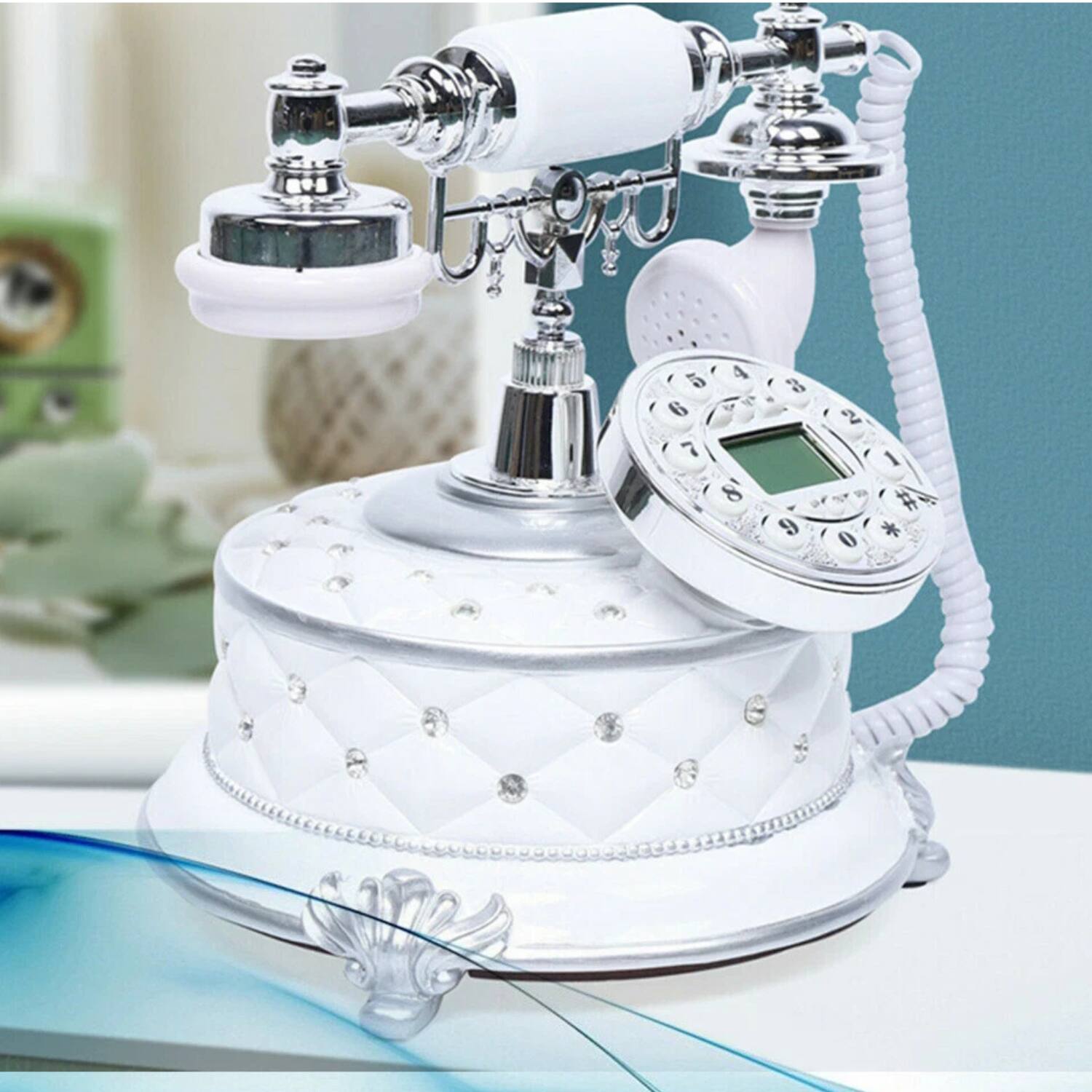 Left. Stock Preferred - Retro European Style Landline Desk Phone - White.