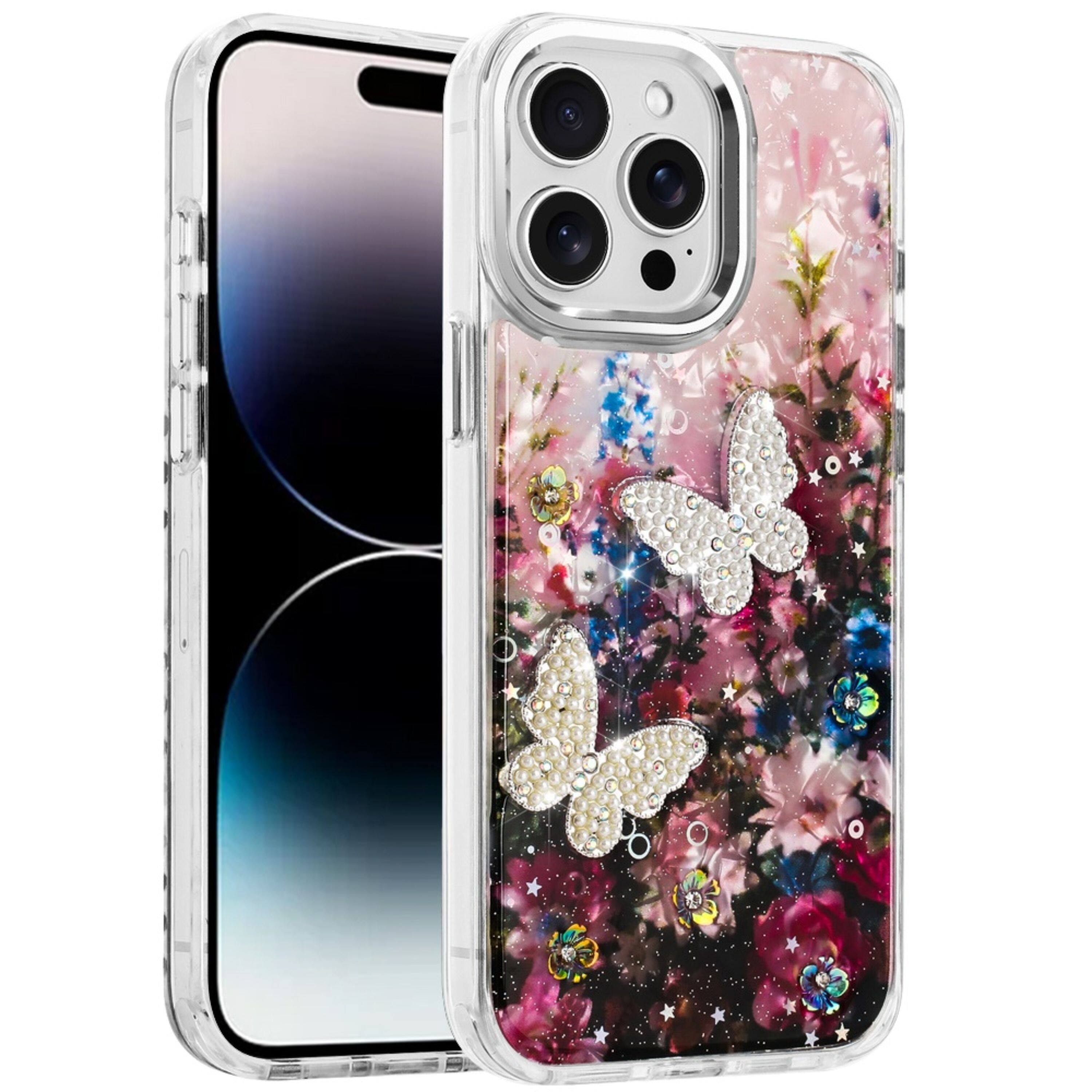 Front. Kitcheniva - Epoxy Glitter 3D Butterfly Case For iPhone 14 Pro Max 8 - Multicolor.