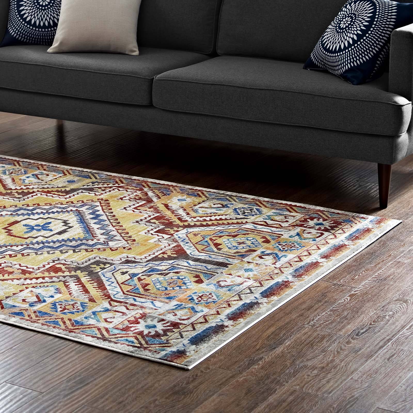 Back. Modway - Florita Distressed Southwestern Aztec Area Rug - Multicolored.