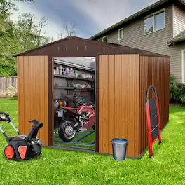 Loheer - 8x10 Outdoor Metal Storage Shed with Foundation Coffee Heavy Duty Steel Backyard Tool Garden Shed