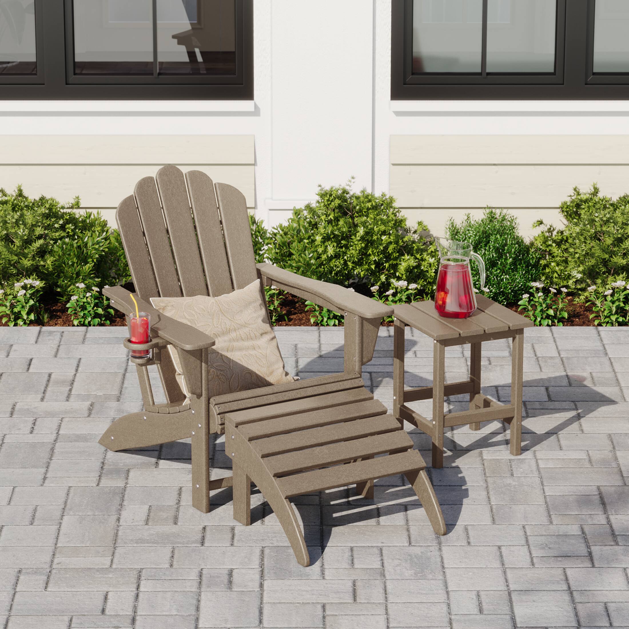 Angle. WestinTrends - WestinTrends Highland 3-Piece Adirondack Chair with Cup Holder and Folding Ottoman and Table Set - Weathered Wood.