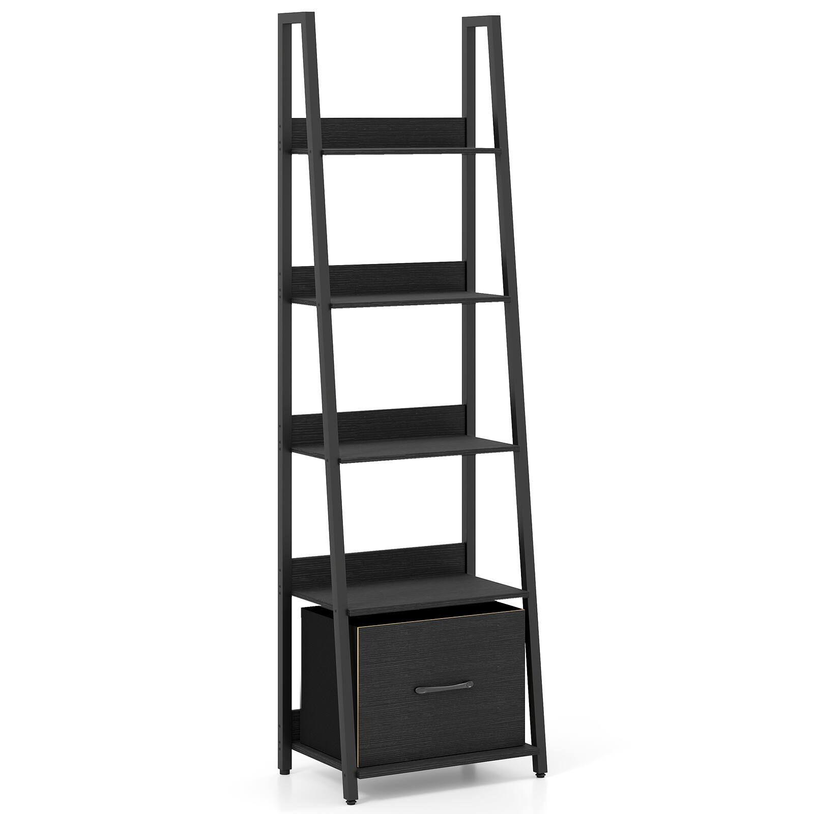 Alt View 9. Costway - Costway 1 PCS 5-Tier Ladder Bookshelf, Modern Freestanding Bookcase with Removable Fabric Drawer - Black.