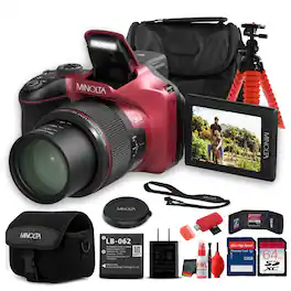 Minolta - DiMAGE MN68Z 20MP 4K Ultra HD 68x Optical Zoom Bridge Camera Red + More - Red Advanced Bundle