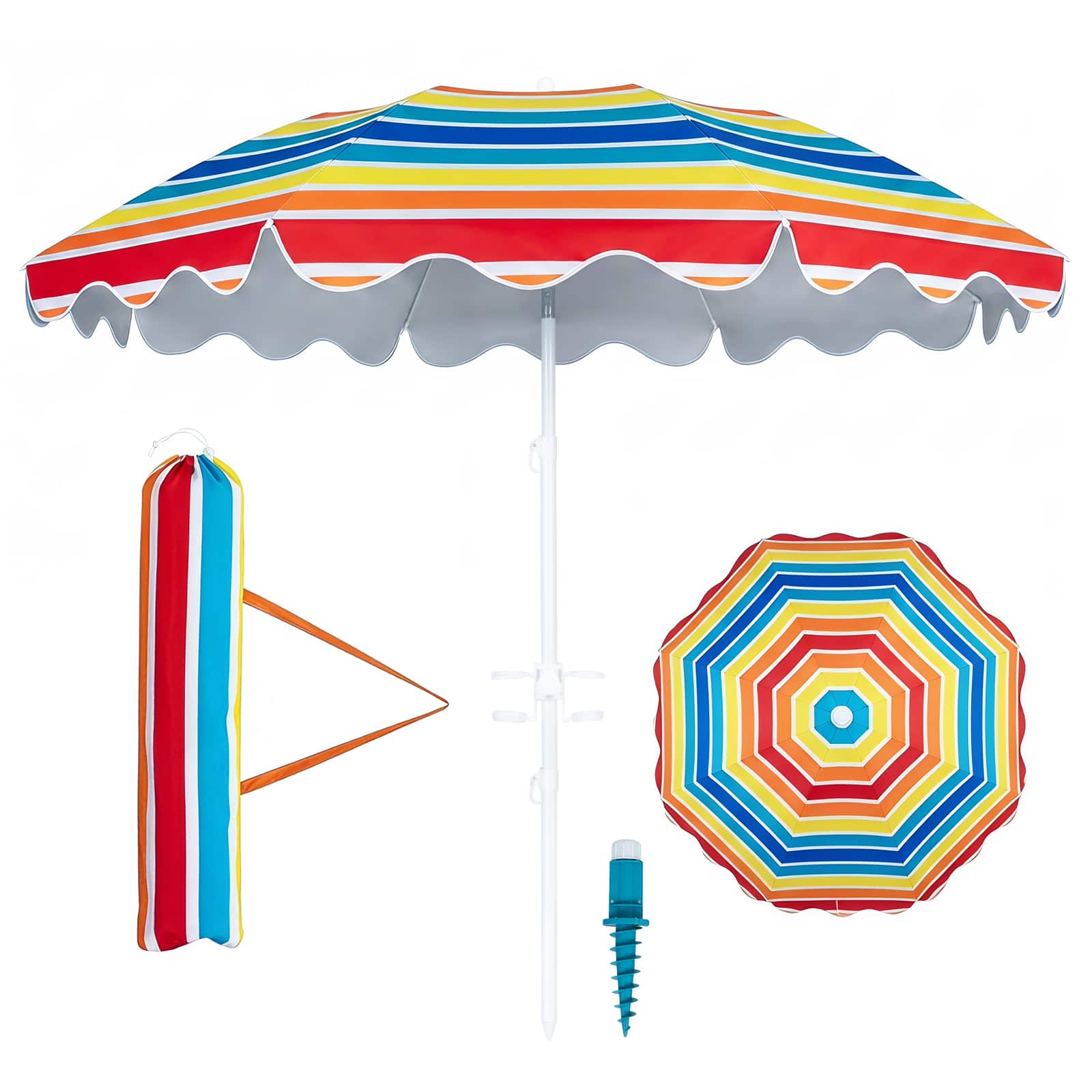 Gymax - 6.5 FT Beach Umbrella w/ Sand Anchor Tilt Mechanism UPF 50+ Sun Protection Rainbow - Multicolor price history on PriceWatchPro
