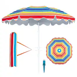 Gymax - 6.5 FT Beach Umbrella w/ Sand Anchor Tilt Mechanism UPF 50+ Sun Protection Rainbow - Multicolor