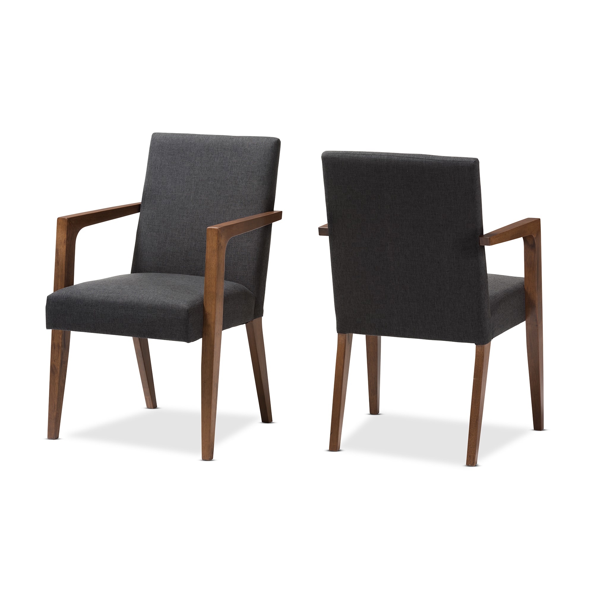 Baxton Studio - Andrea Mid-Century Modern Upholstered Wooden 2-Piece Lounge Set - Dark Grey/"Walnut" Brown