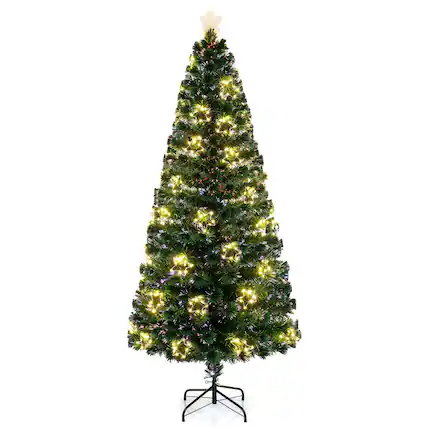 Front. Gymax - Gymax 7 FT Artificial Xmas Tree w/ 270 Branch Tips 509 Warm White LED Lights - Green.