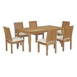 Modway - Marina 7-Piece Outdoor Teak Patio Dining Set - Natural White
