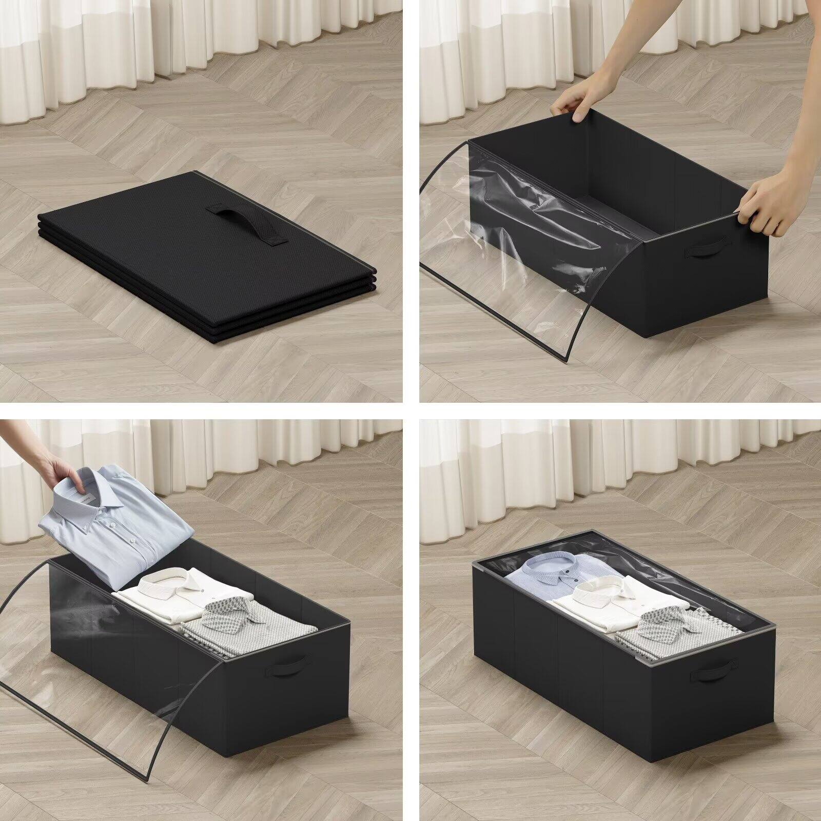 Alt View 2. Tooloton - 3-Pack Black Under-Bed Storage Containers, 10-Inch Height Organizer Bins with Lids - Black.