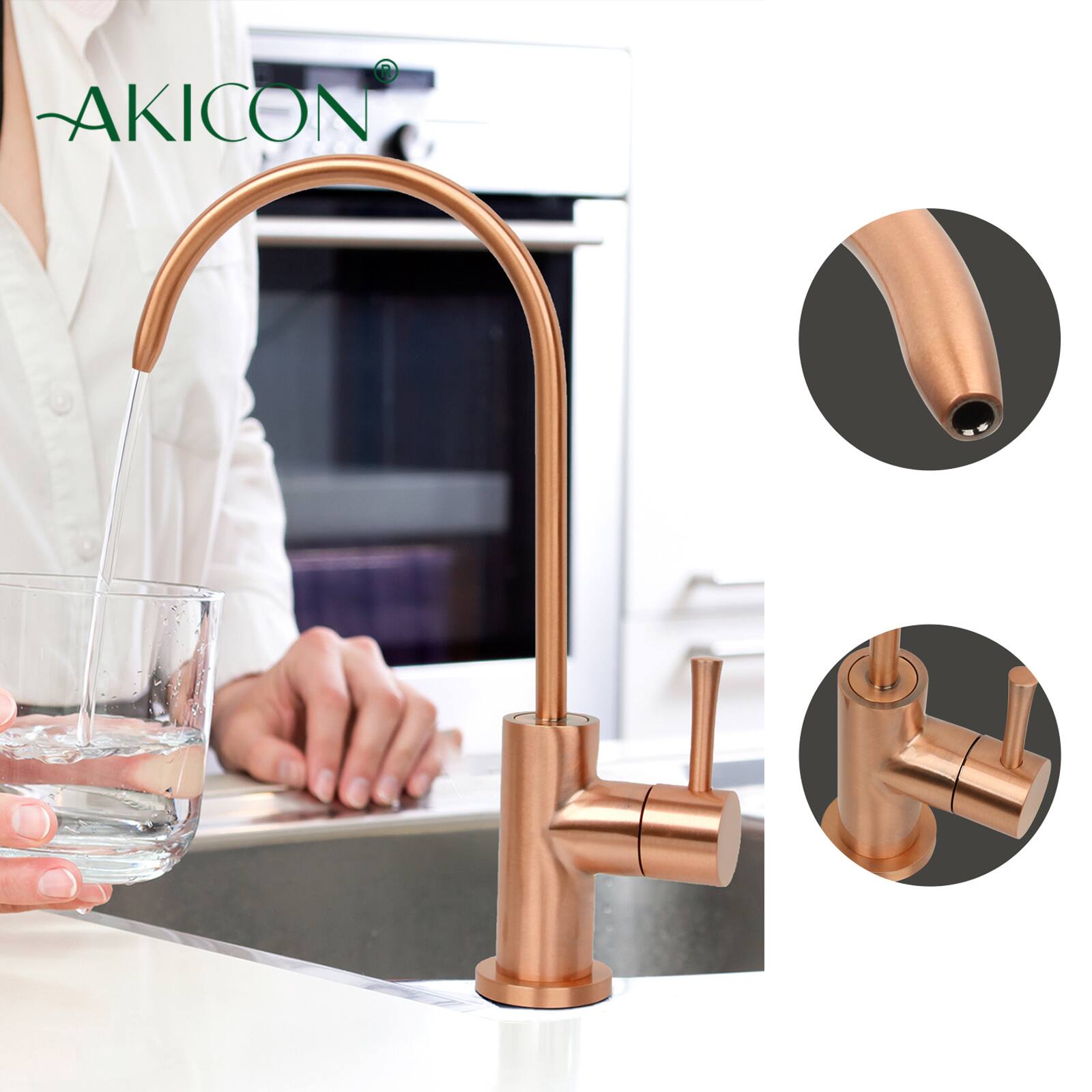 Alt View 2. Akicon - Akicon Solid Brass One-Handle Kitchen Drinking Water Filter Faucet in Copper - Copper.