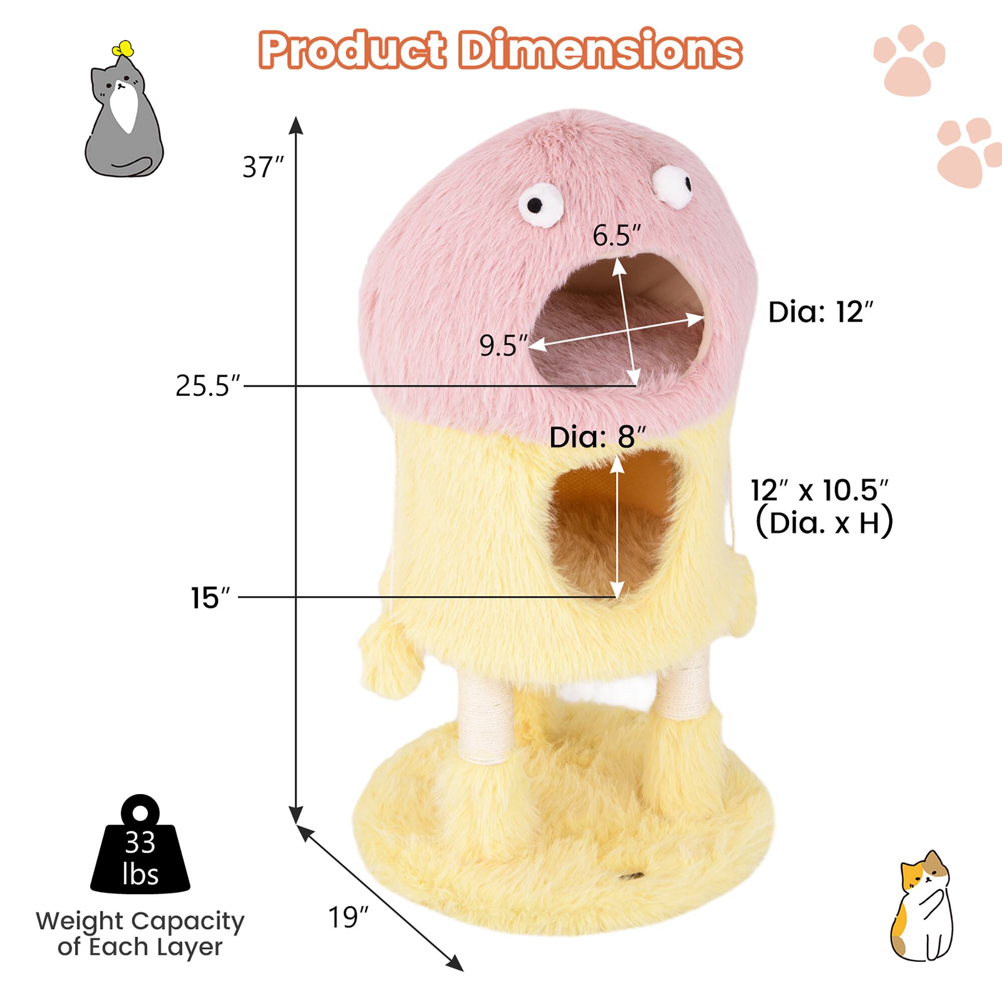 Product Dimensions

- Height: 37"
- Width: 25.5"
- Depth: 19"
- Diameter of Top Layer: 12"
- Diameter of Middle Layer: 8"
- Diameter of Bottom Layer: 12" x 10.5" (Dia. x H)
- Weight Capacity of Each Layer: 33 lbs