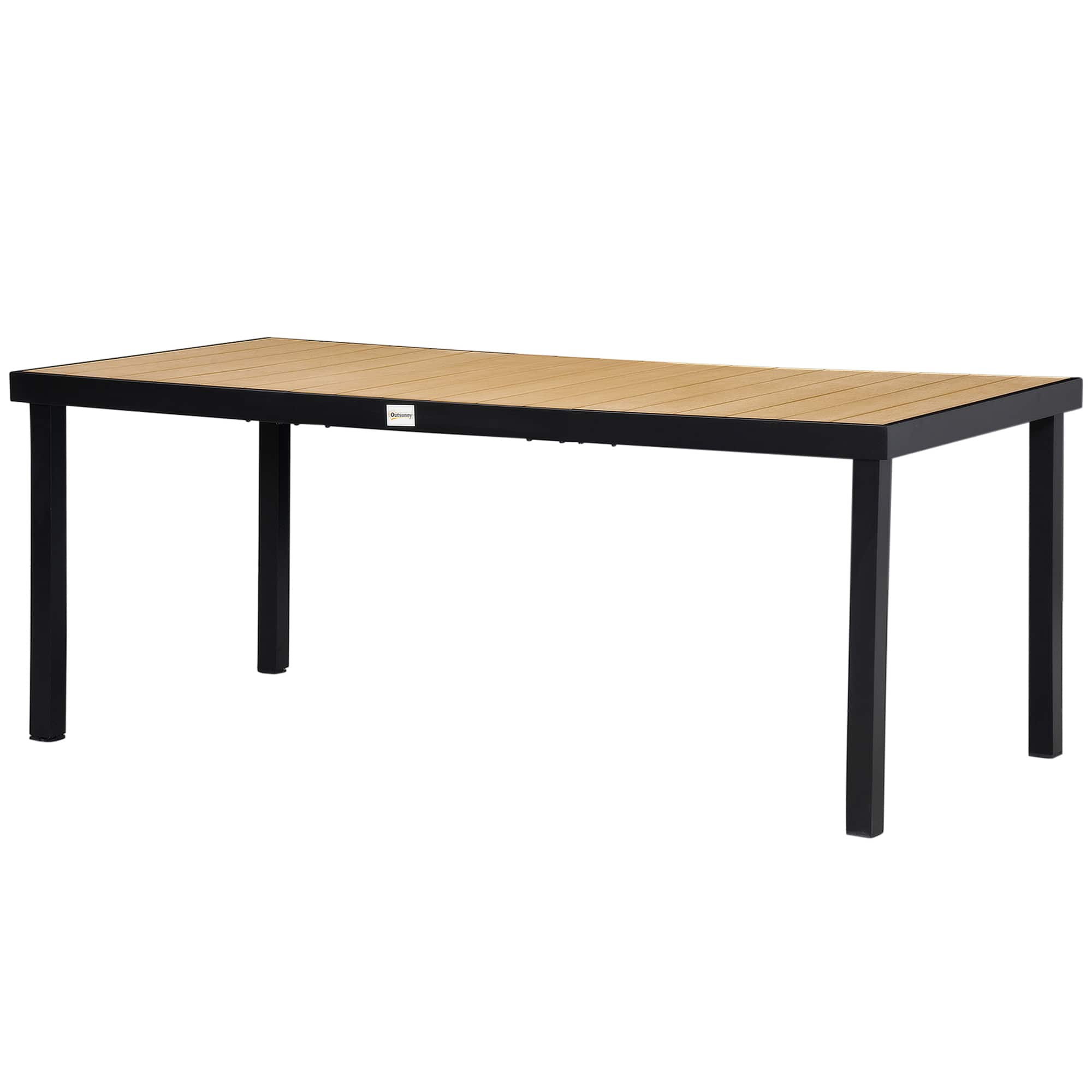 Outsunny - x 35" Outdoor Dining Table for 8 People, Rectangular Aluminum Frame Garden Table with All-Weather Faux Wood Top for Lawn - Natural Wood