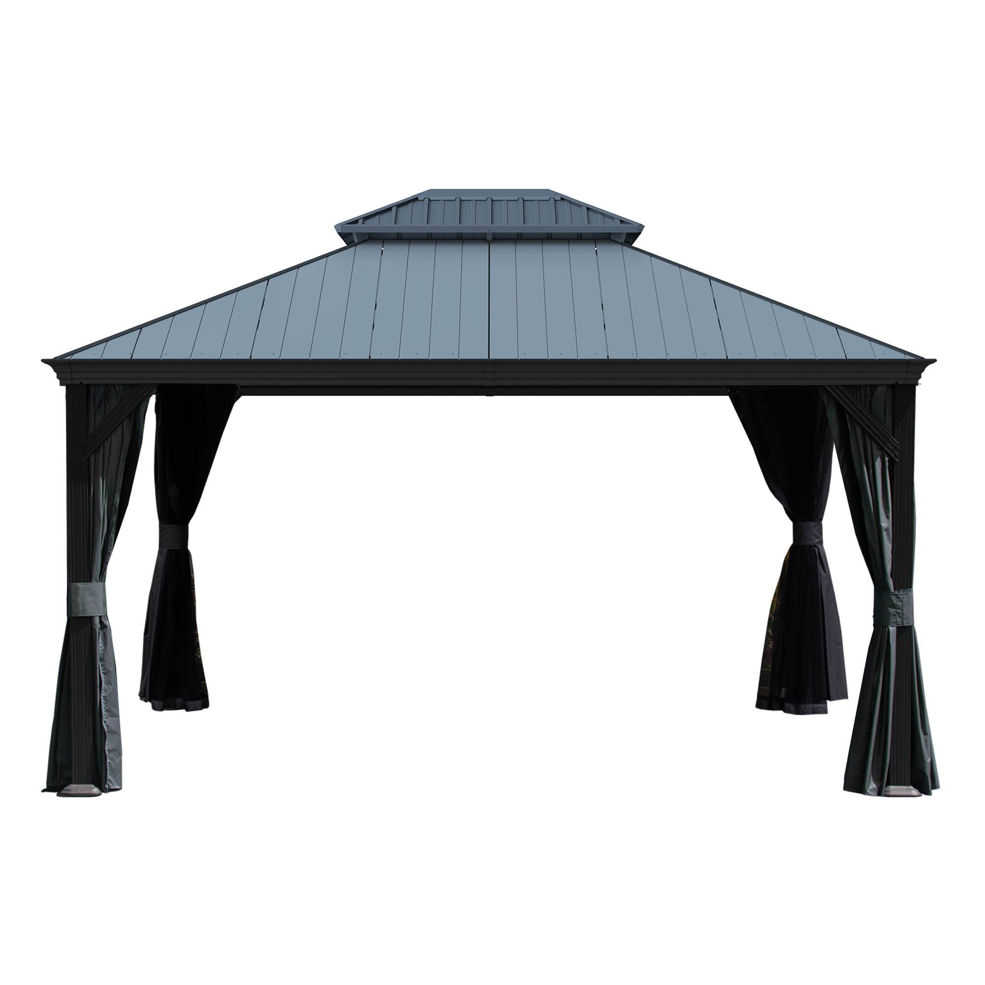 Alt View 7. Mondawe - 12x14 Metal Gazebo With Resin Roof ,Curtains and Mosquito Netting Included - Dark Gray.