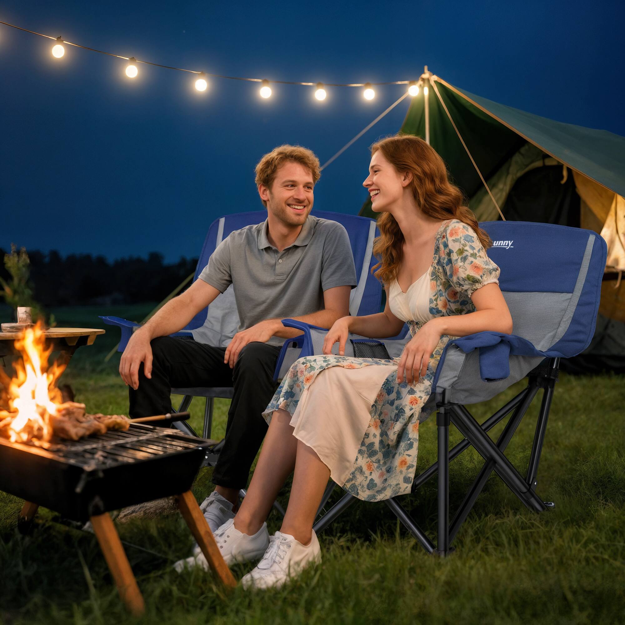 Alt View 8. Outsunny - Padded Camping Chair for Adults, Portable Folding Camping Chair with Side Pockets, Cup Holders, and Carry Bag - Light Gray.