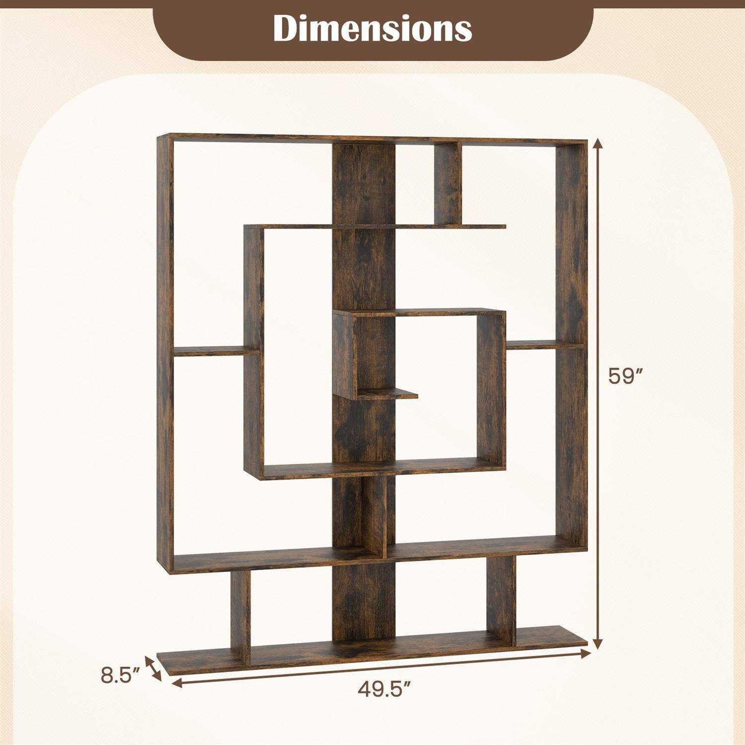 Dimensions: 59" H x 8.5" W x 49.5" D