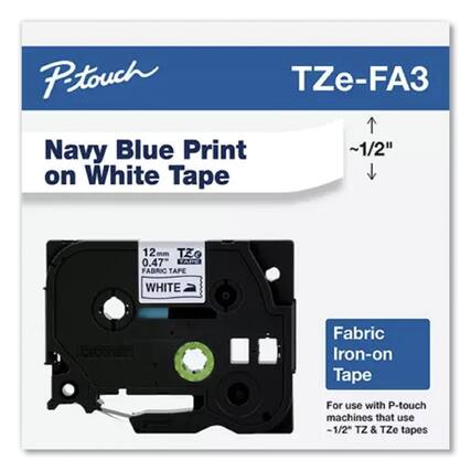 P-touch
TZe-FA3
Navy Blue Print on White Tape
12 mm
0.47"
FABRIC TAPE
WHITE
Fabric Iron-on Tape
For use with P-touch machines that use ~1/2" TZ & TZe tapes