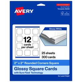 Avery - Square Cards with Rounded Corners, 2" x 2", Glossy 300ct - White