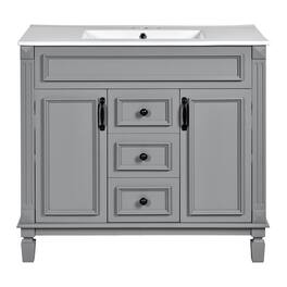 Boyel Living - 36 Inch Bathroom Vanity with Ceramic Sink 2 Doors 2 Drawers Grey - Gray