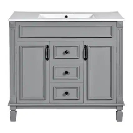 Front. Boyel Living - 36 Inch Bathroom Vanity with Ceramic Sink 2 Doors 2 Drawers Grey - Gray.
