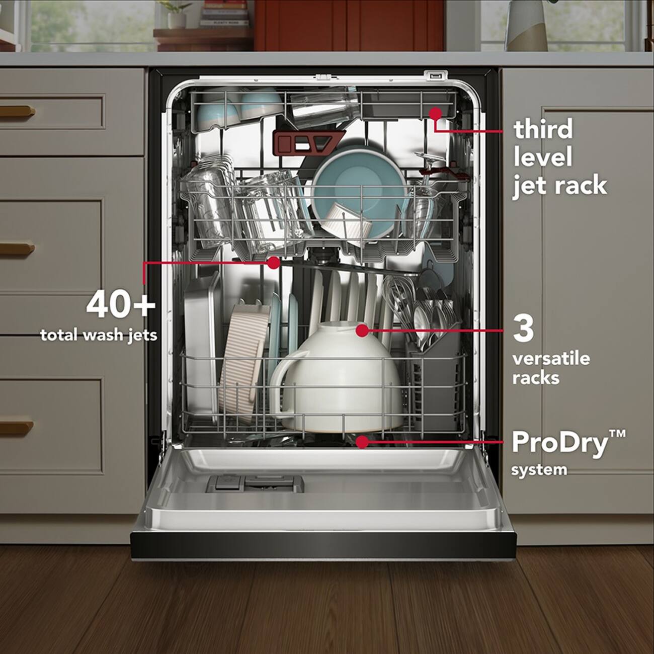 - Third level jet rack
- 40+ total wash jets
- 3 versatile racks
- ProDry™ system