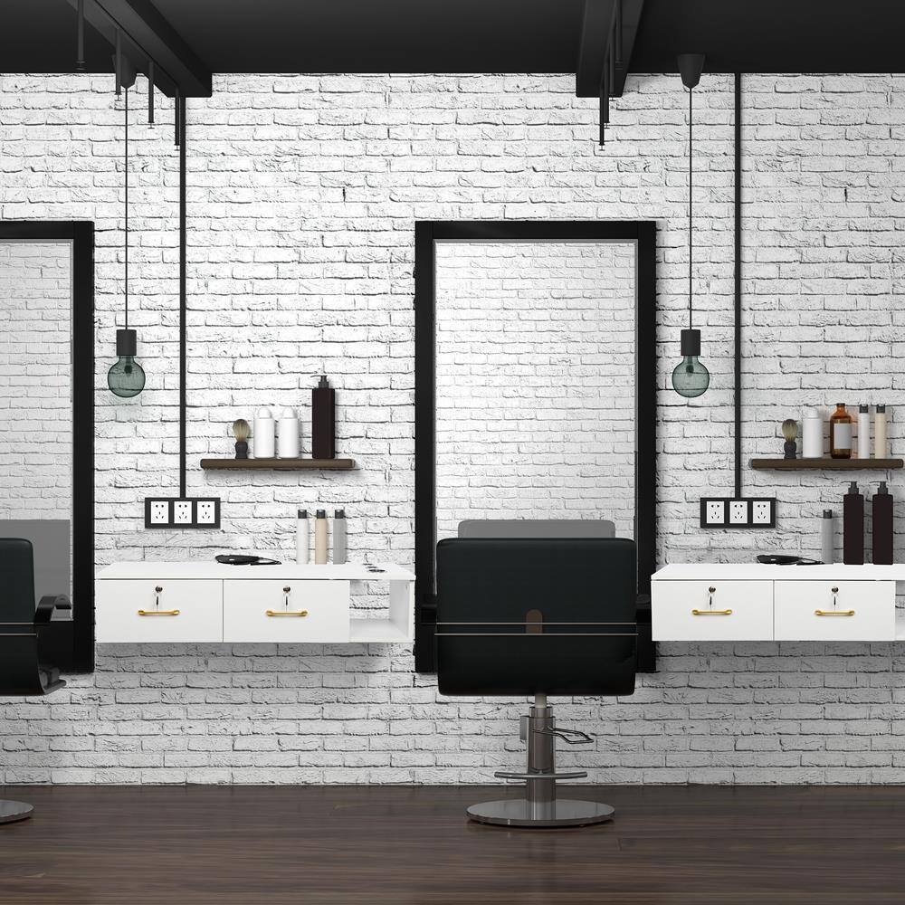Alt View 7. Winado - Multifunctional Wall Mount Salon Station Bedroom Vanity with Locking Drawer & 3 Hair Dryer Holders  for Makeup Studios - White.