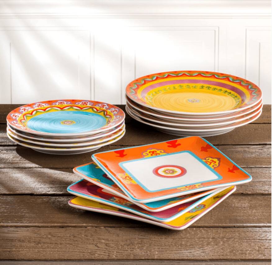 Left. Euro Ceramica Home - Galicia 8'' Square Salad Plates,Set of 4 - Multicolor.