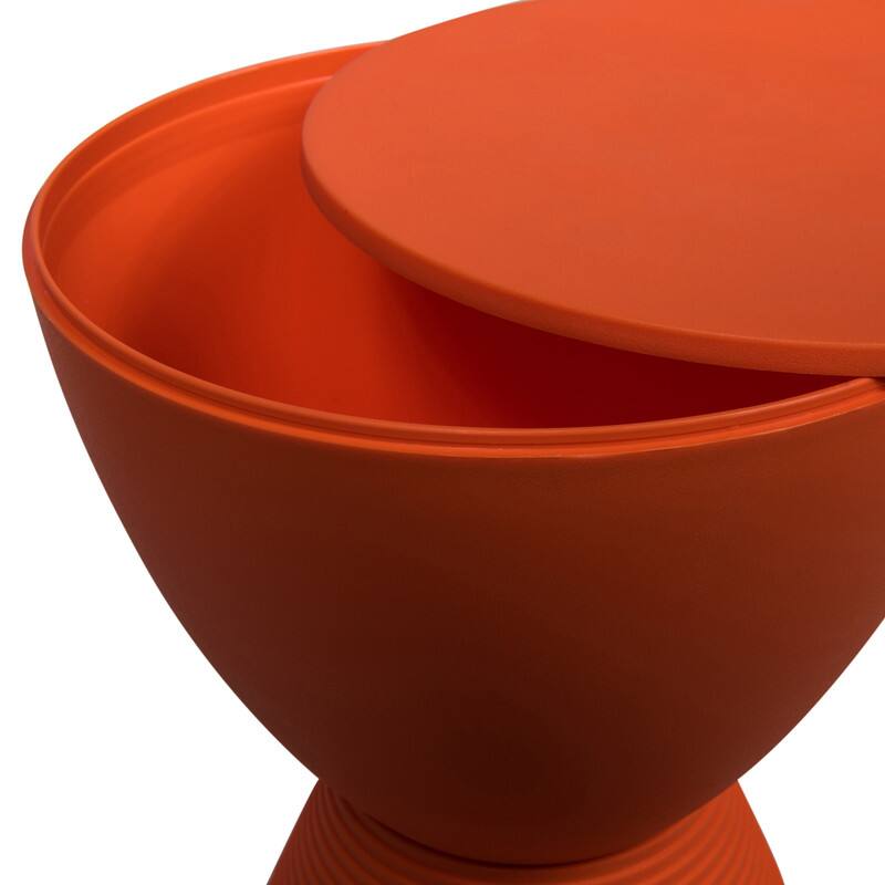 Alt View 5. LeisureMod - Boyd Modern Round Hourglass Accent Side Table, Drum Storage Table with Ribbed Base for Indoor/Outdoor - Orange.