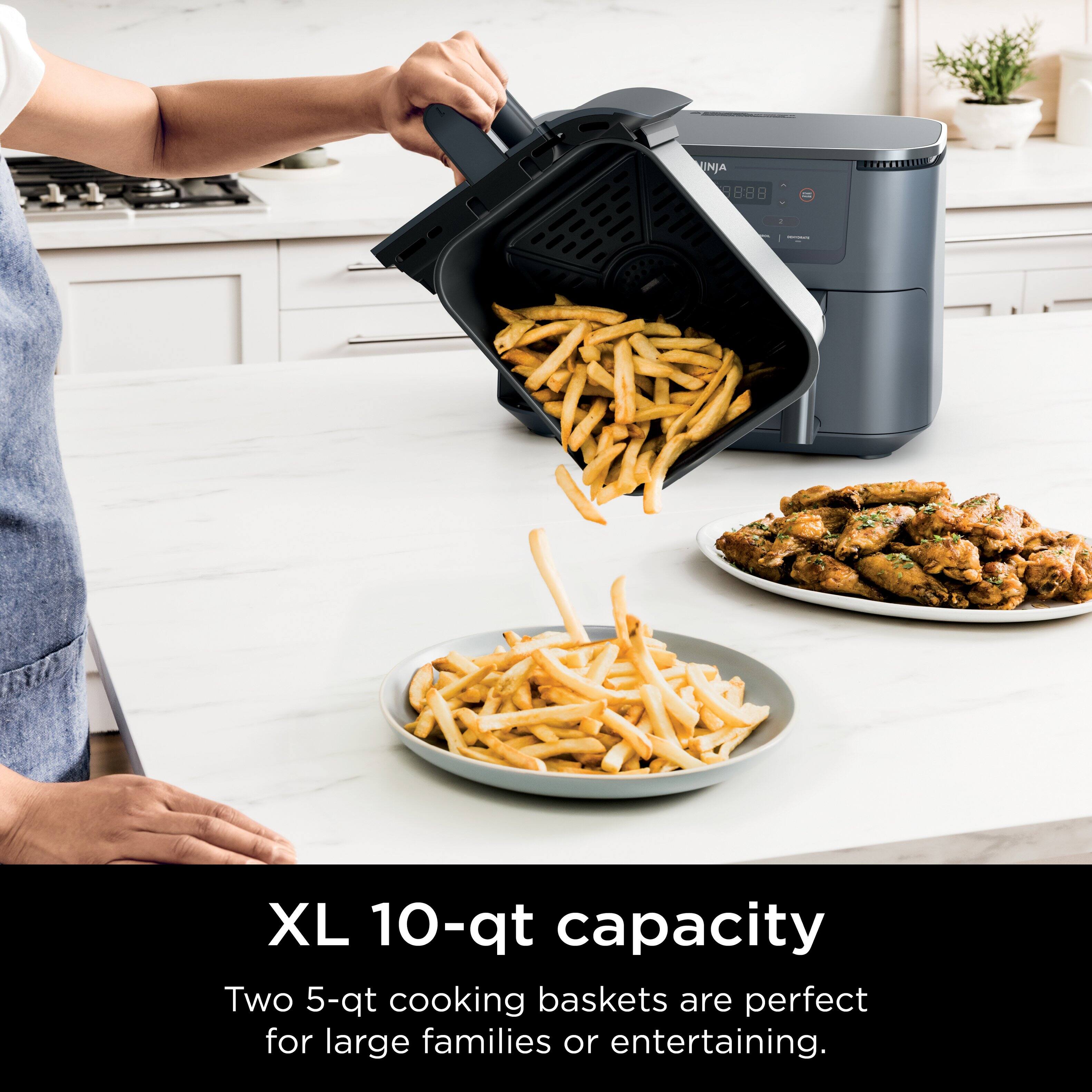 INJA 888 XL 10-qt capacity. Two 5-qt cooking baskets are perfect for large families or entertaining.