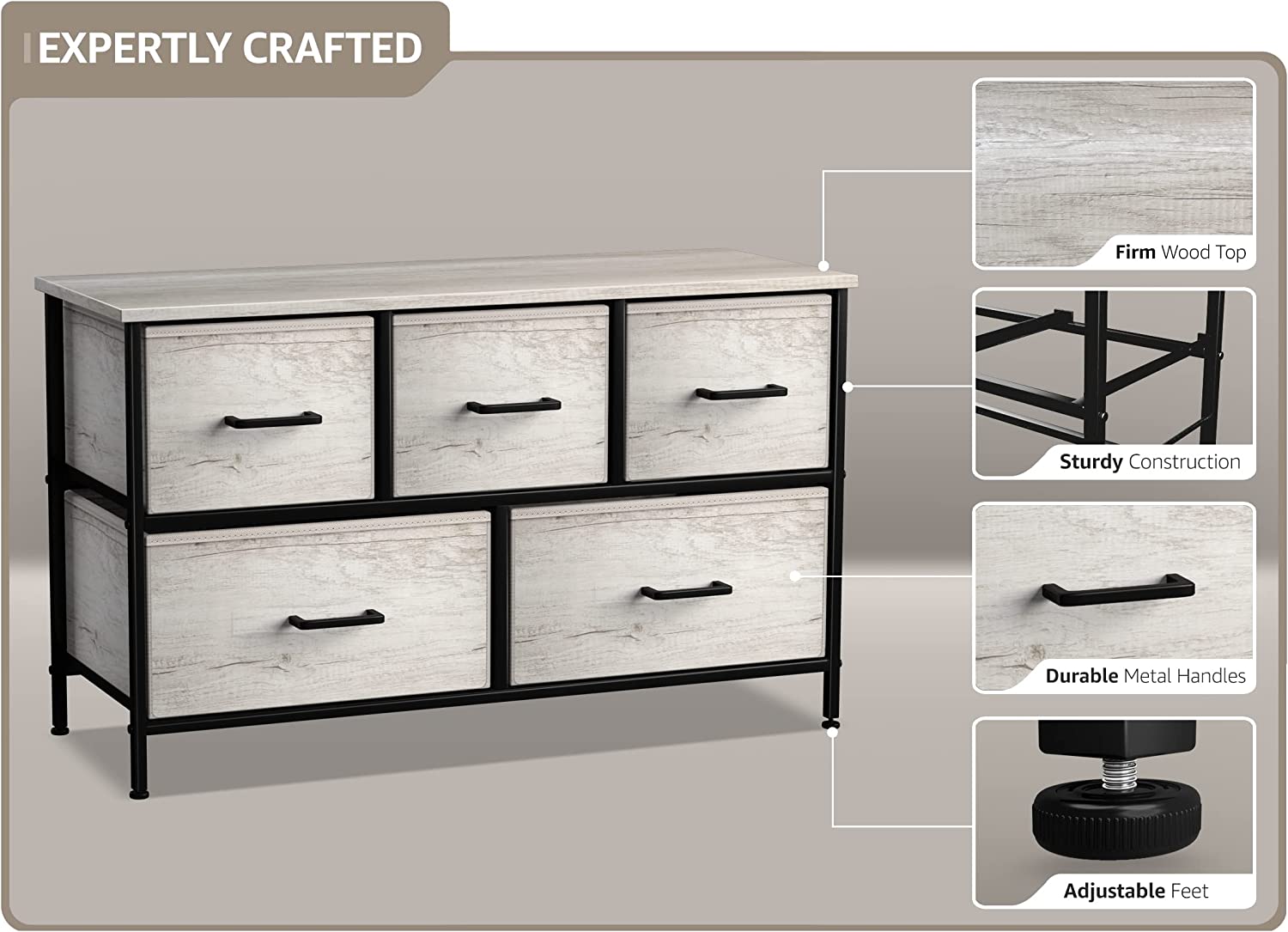 EXPERTLY CRAFTED

- Firm Wood Top
- Sturdy Construction
- Durable Metal Handles
- Adjustable Feet