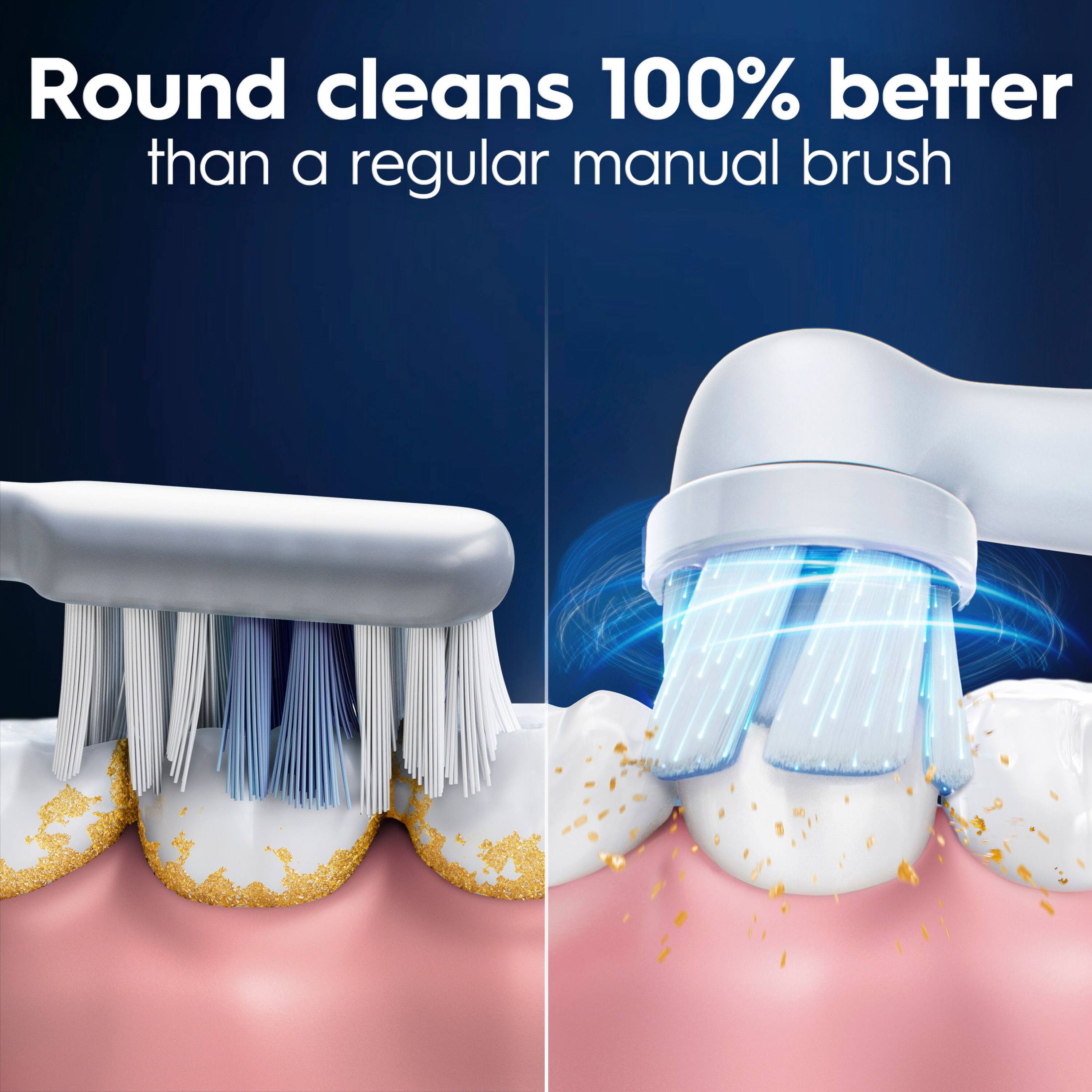 Round cleans 100% better than a regular manual brush