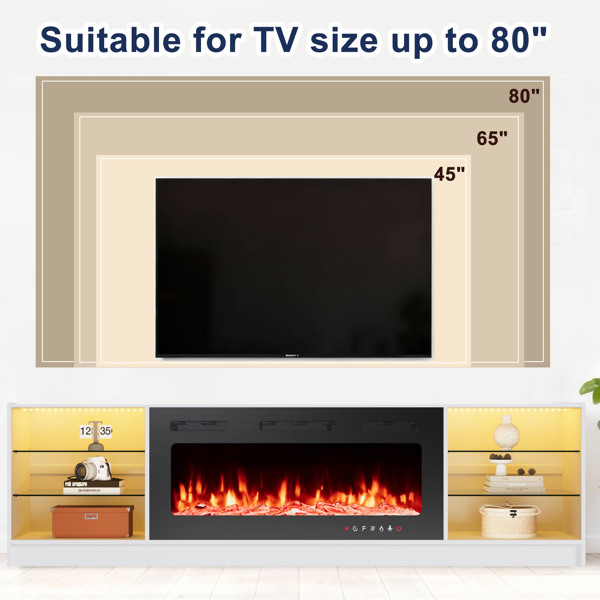 Suitable for TV size up to 80"

80"
65"
45"

12"
35"