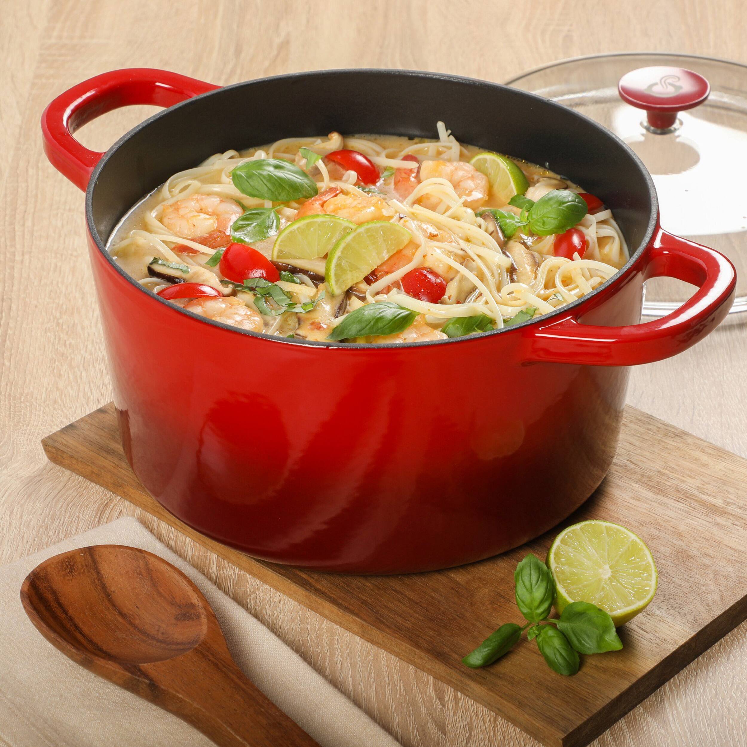 Alt View 5. Crockpot - Crock Pot 3 Quart Enameled Cast Iron Dutch Oven With Borosilicate Lid in Red - Red.