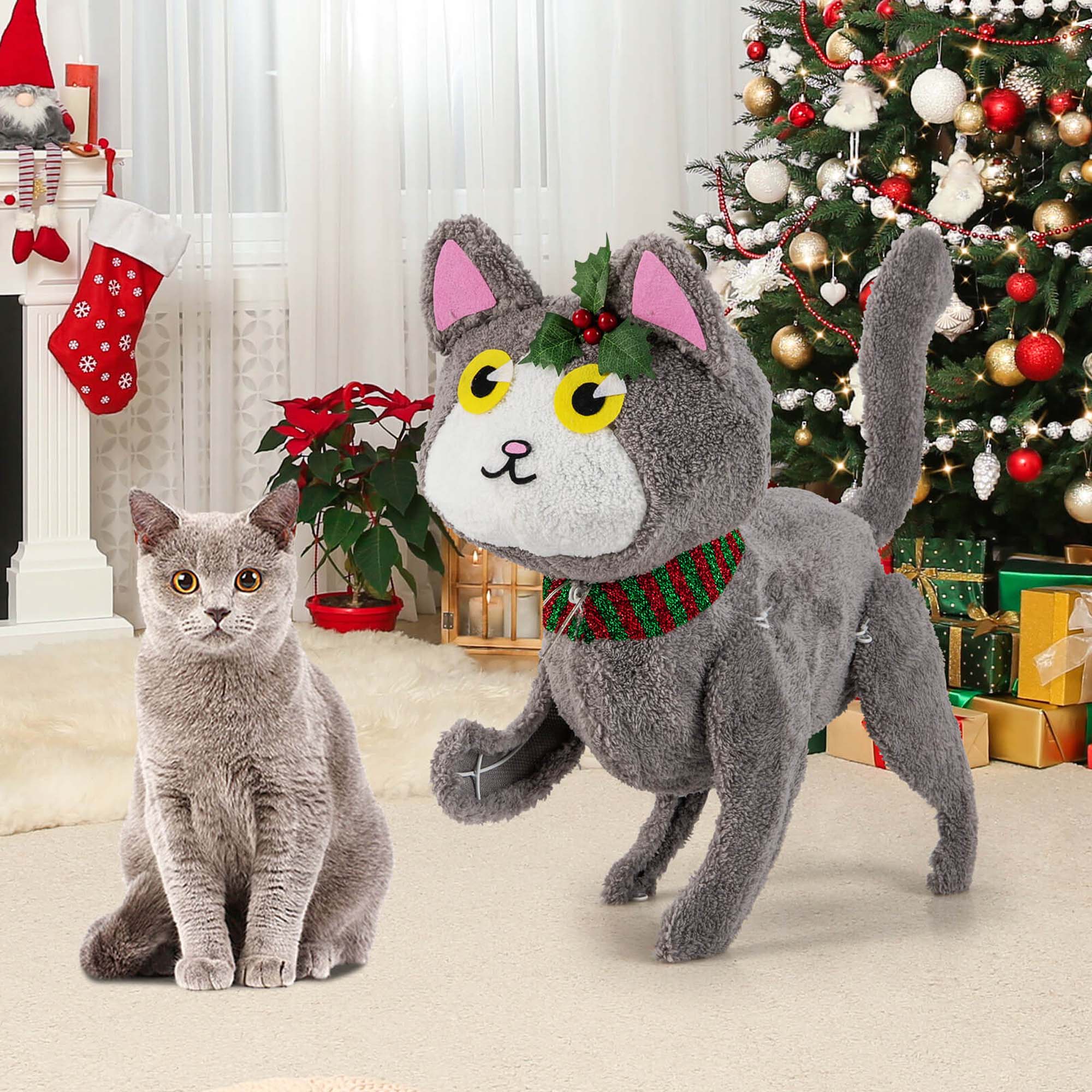 Alt View 4. Costway - Costway Lighted Christmas Cat with 88 LED Lights 4 Ground Stakes Cable Tiers for Yard - Gray.