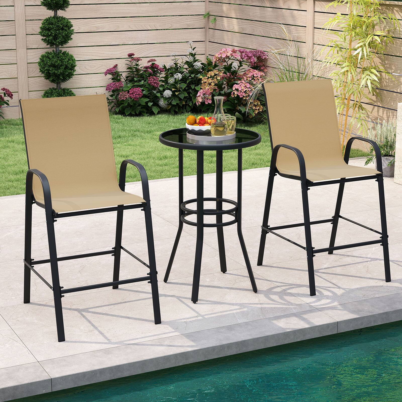 Alt View 9. Gymax - Gymax 4PCS Outdoor Bar Stools 29'' Fabric Bar Height Stools w/ Armrests & Footrest Beige - Beige.