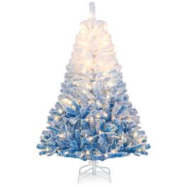 Costway - 5 FT Artificial Christmas Tree with 180 Warm White LED Lights, 8 Lighting Modes & Folding Metal Stand - Blue+White