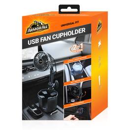 Armor All - Car Fan Cupholder, 2-in-1 XL Cupholder and Mini 2-Speed Cooling Fan, USB A Powered, 360° Degree Rotatable - Black