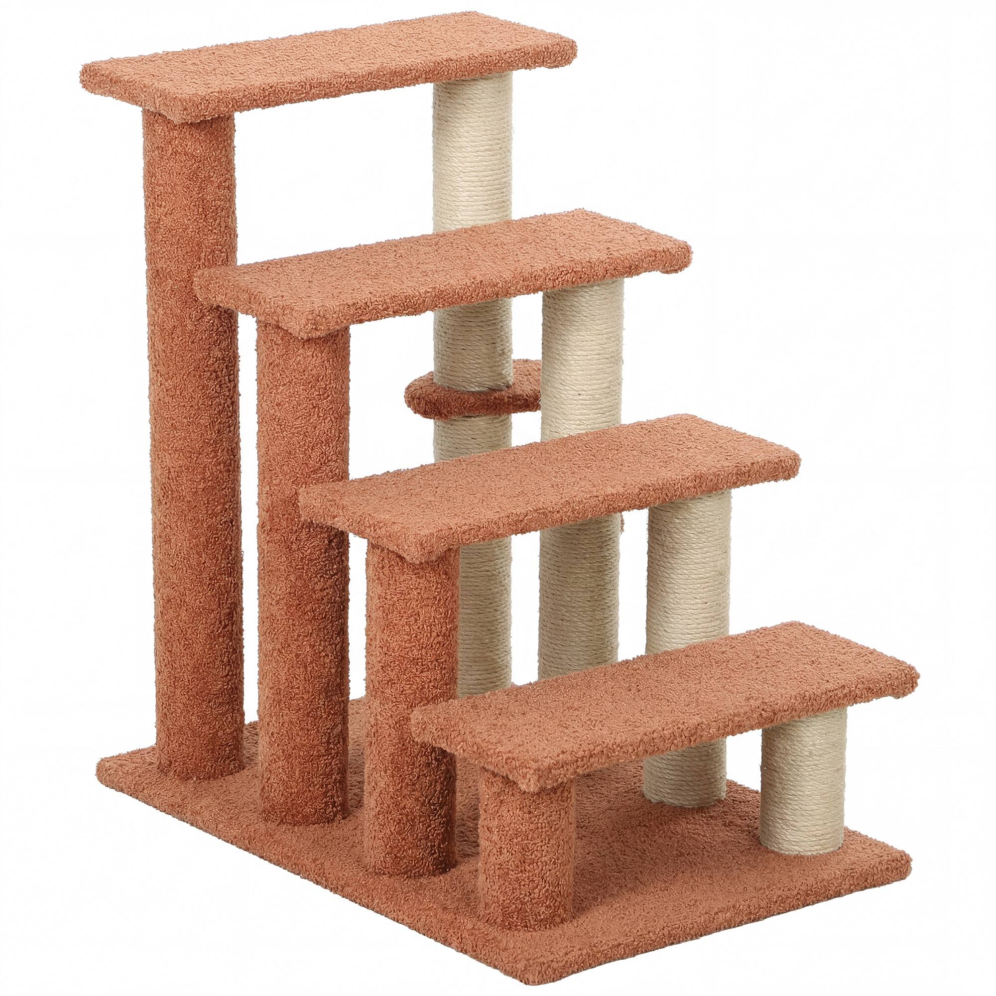 Front. Pawhut - Levels Cat Steps with Scratching Posts for High Bed - Brown.