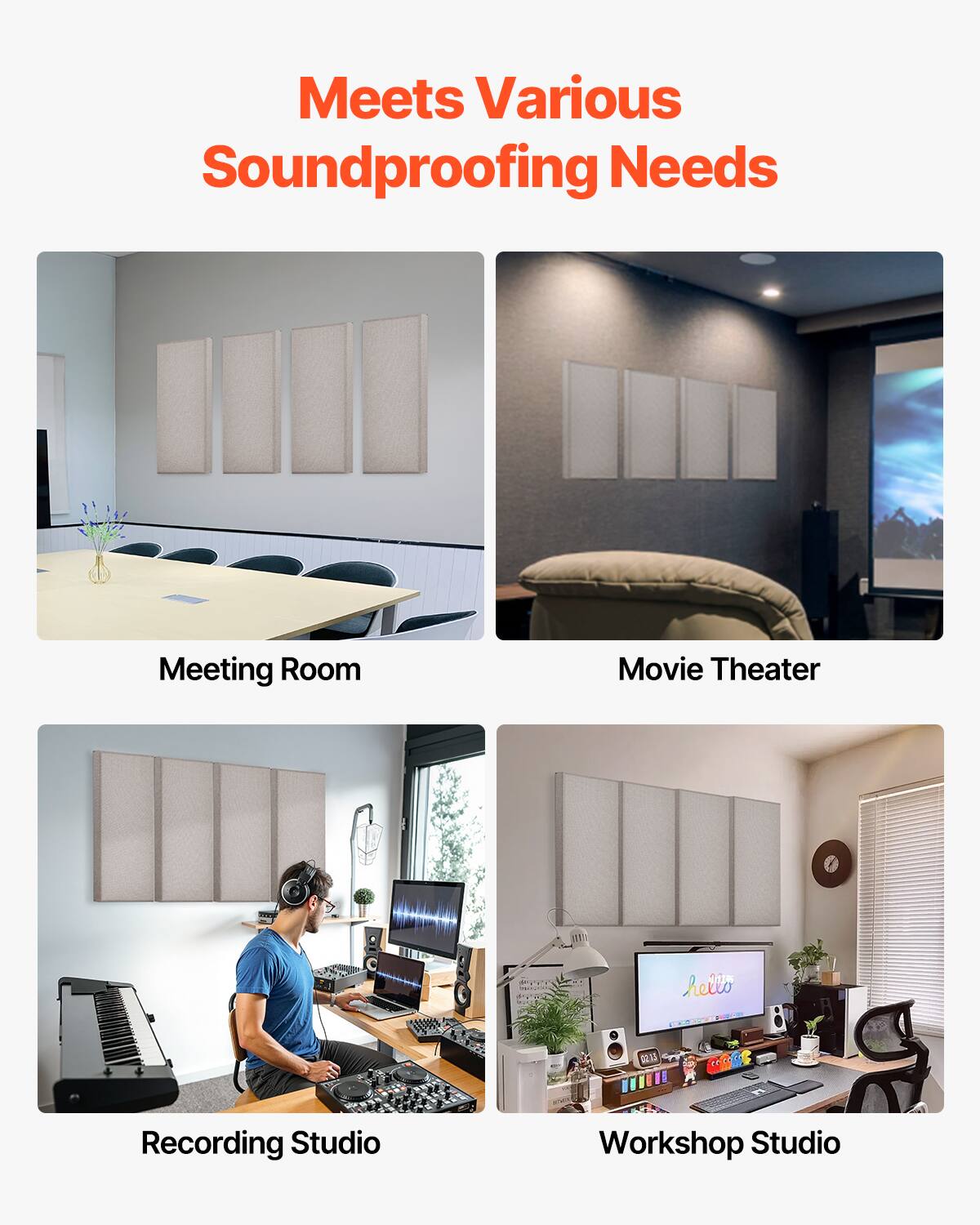 Meets Various Soundproofing Needs

- Meeting Room
- Movie Theater
- Recording Studio
- Workshop Studio