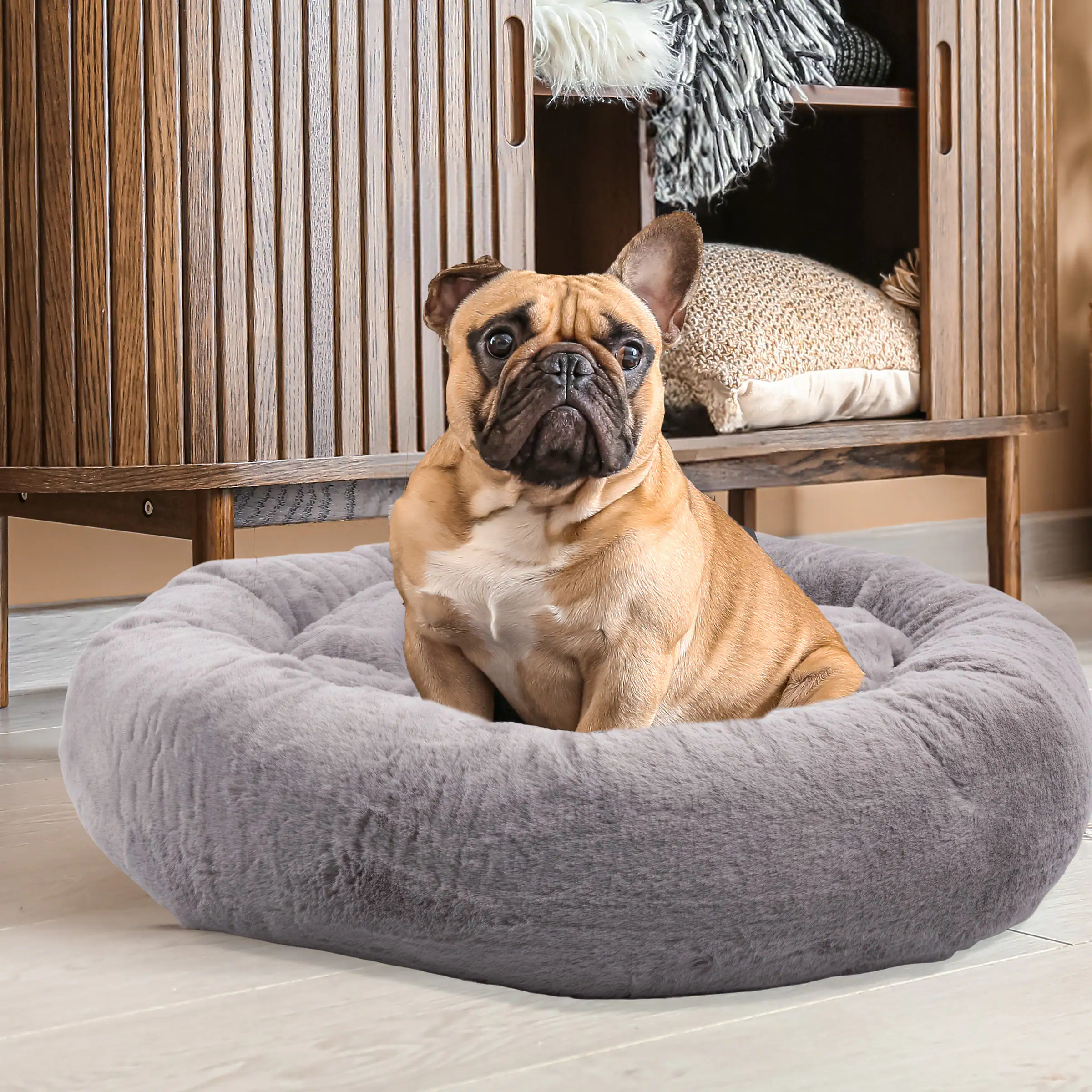 Alt View 1. PetMaker - 30in Donut Dog Bed for Medium Pets - Gray.