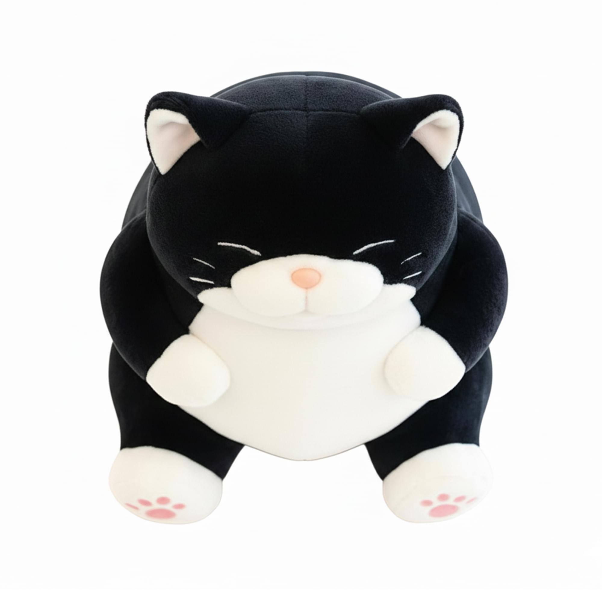 Alt View 2. New Era Distribution - Chubby Meow 12 Inch Plush Pillow | Black - Black.