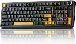 AULA - F99 Pro, 99-Key, Wireless, Hot Swappable, Mechanical Gaming Keyboard, RGB, 5-Layer Padding, 8000 mAh Battery, Knob - Black Yellow