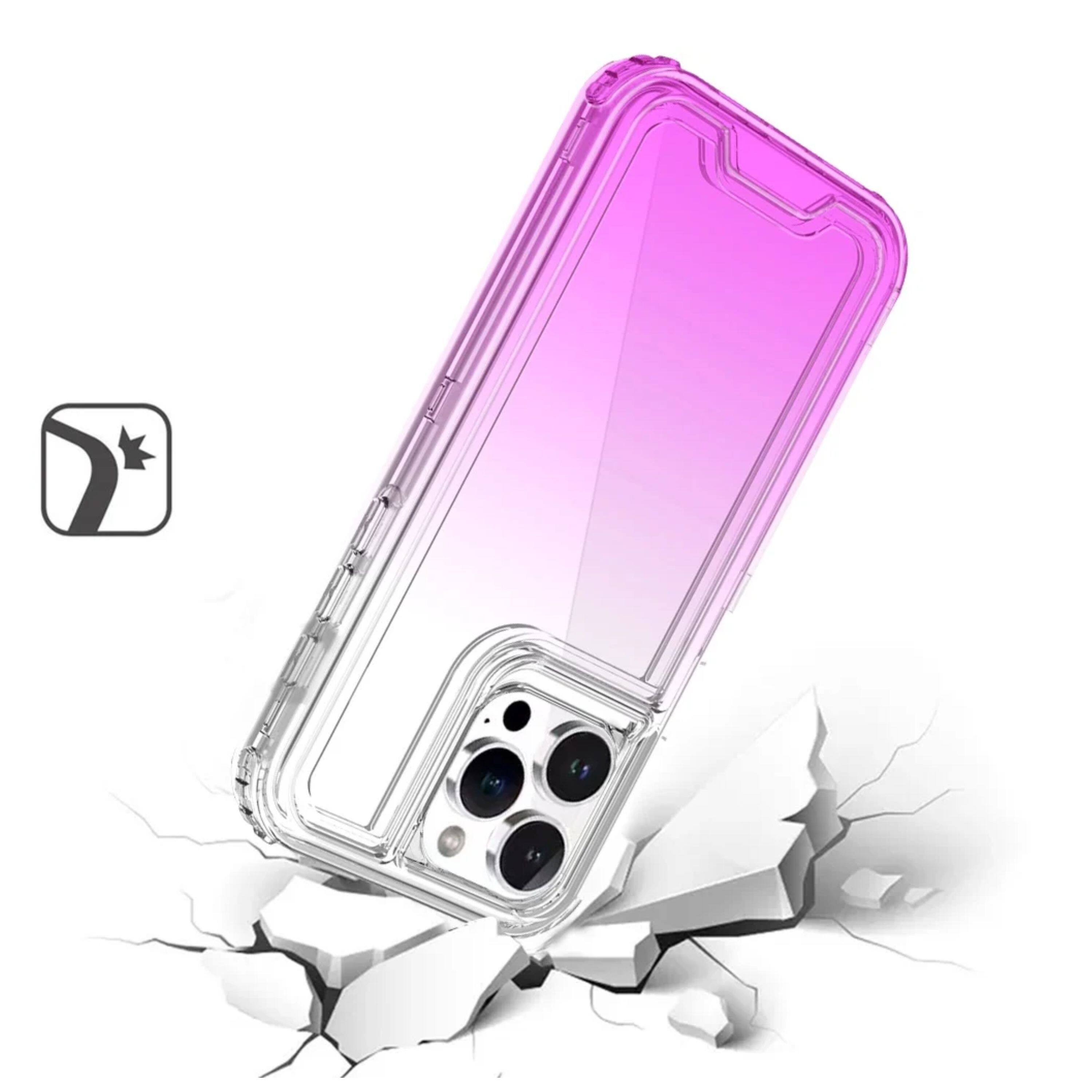 Left. Kitcheniva - Shockproof Hybrid Two Tone Phone Case With Tempered Glass For iPhone 16 Pro Clear/Purple - Clear Purple.