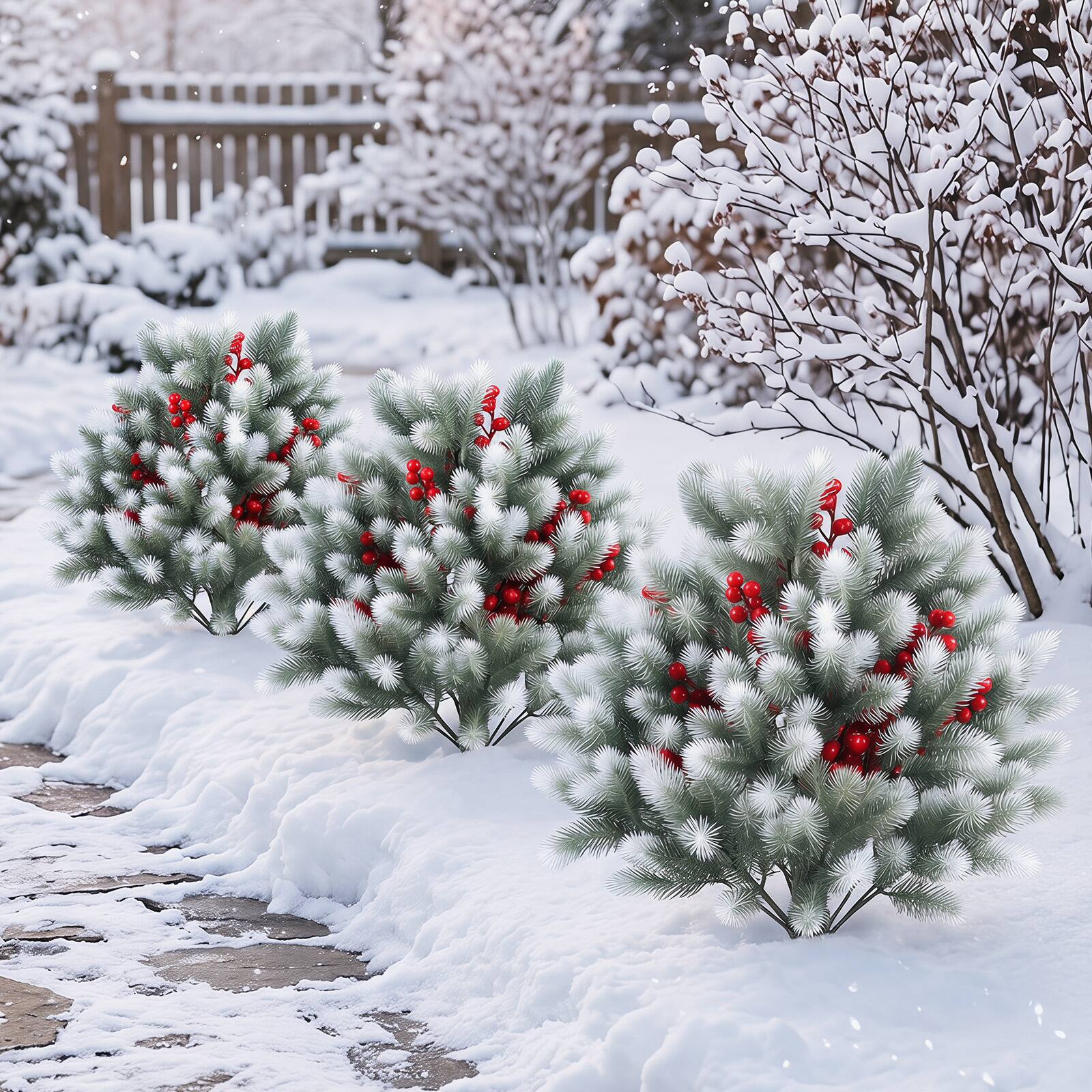 Alt View 3. Costway - Costway 2PCS 27.5" Artificial Cedar Topiary Ball Trees with Ground Spikes, Indoor & Outdoor - Green & White & Red.