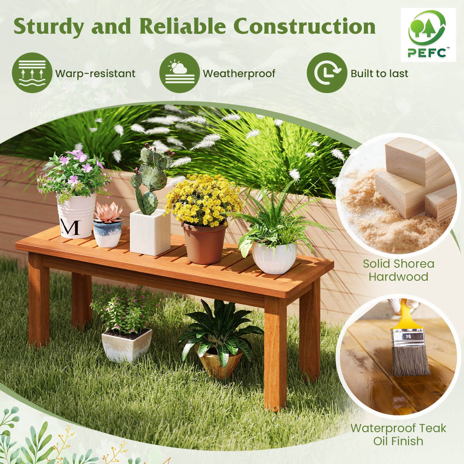 Sturdy and Reliable Construction

PEFC
Warp-resistant
Weatherproof
Built to last
Solid Shorea Hardwood
Waterproof Teak Oil Finish