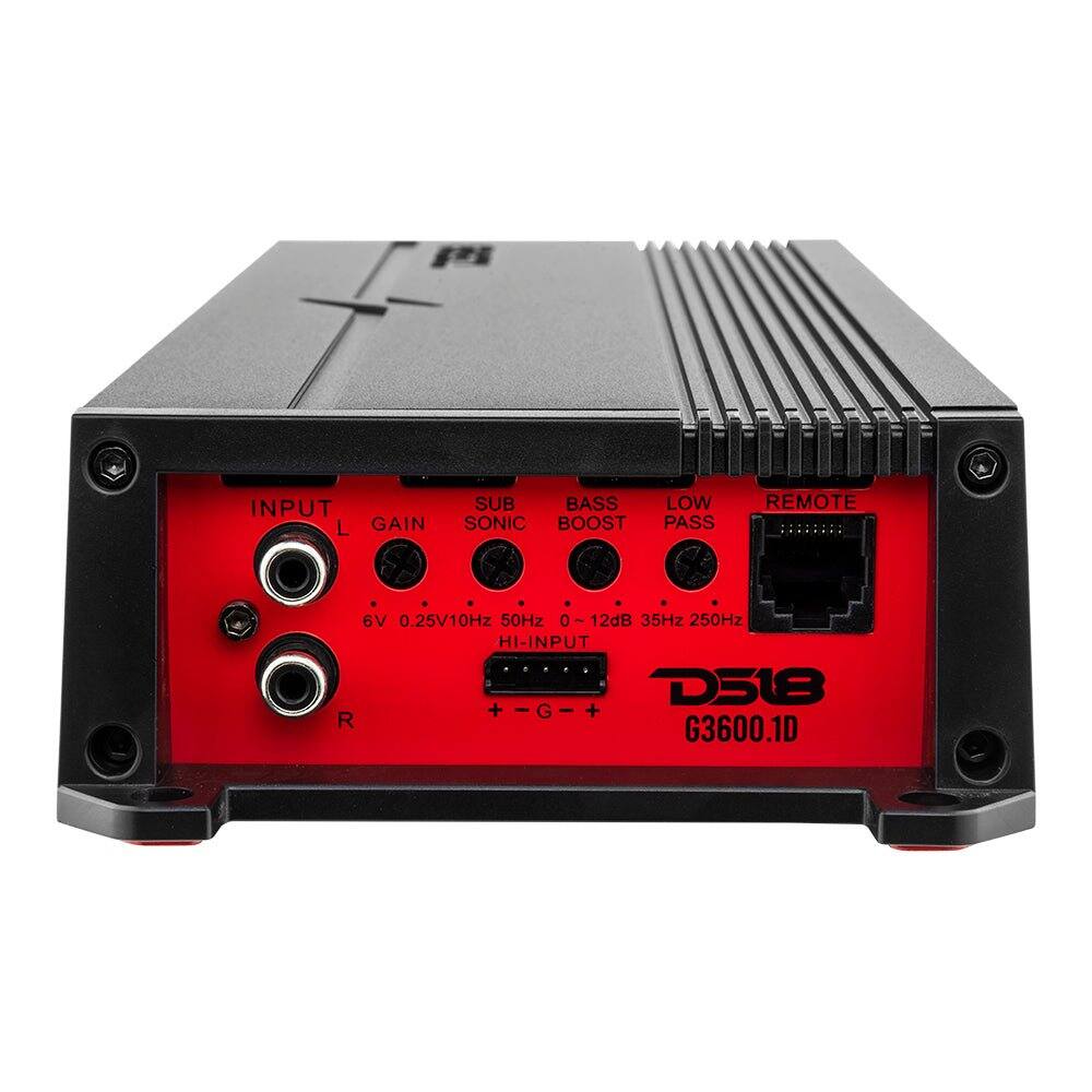 INPUT L GAIN SUB BASS LOW SONIC BOOST PASS REMOTE  
6V 0.25V 10Hz 50Hz 12dB 35Hz 250Hz  
HI-INPUT D518 + - G- + R  
G3600.1D