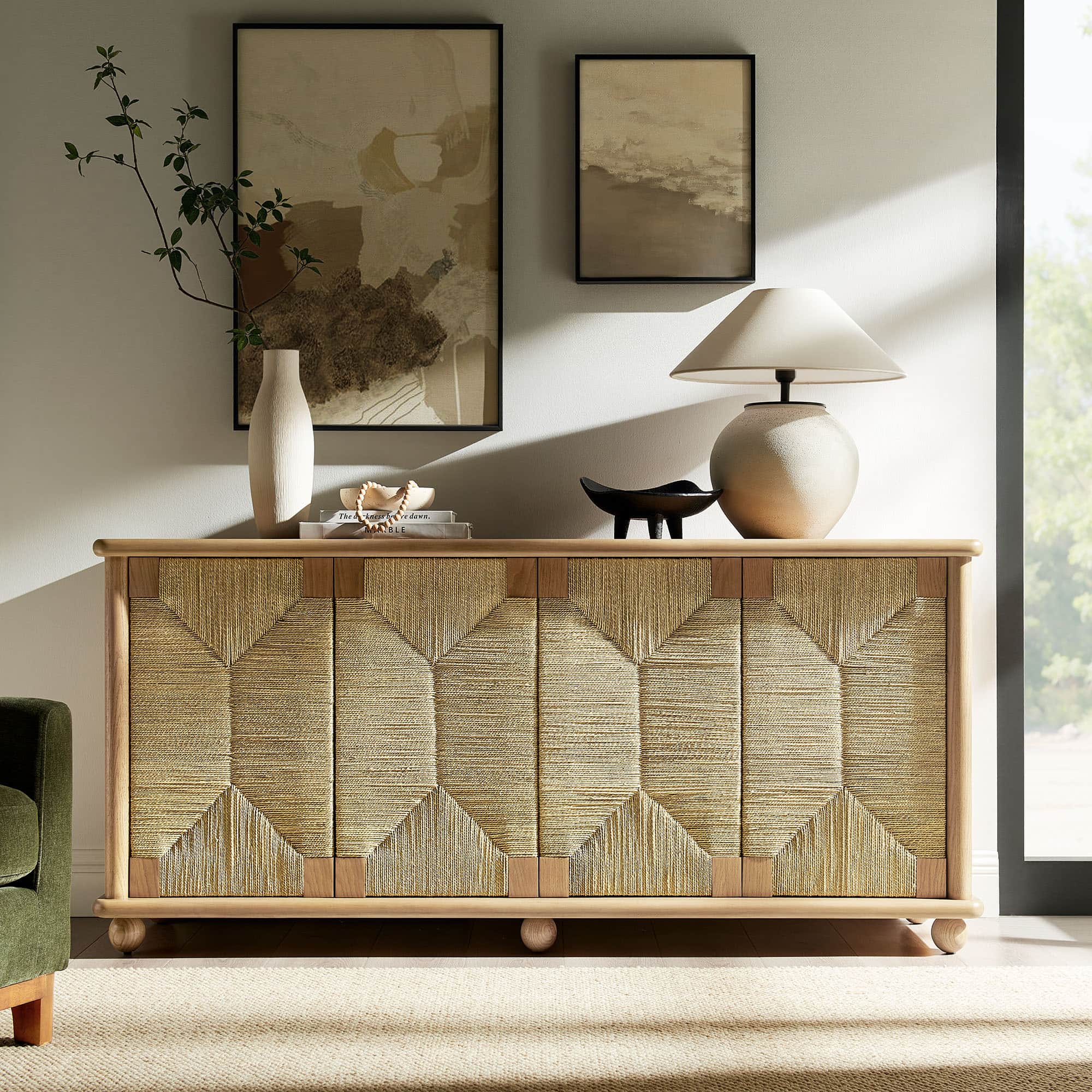 Marola 71 Inch Wood Seagrass Sideboard by Modway - Oak