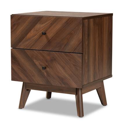 Front. Baxton Studio - Hartman Mid-Century Modern Finished Wood 2-Drawer Nightstand - Walnut Brown.