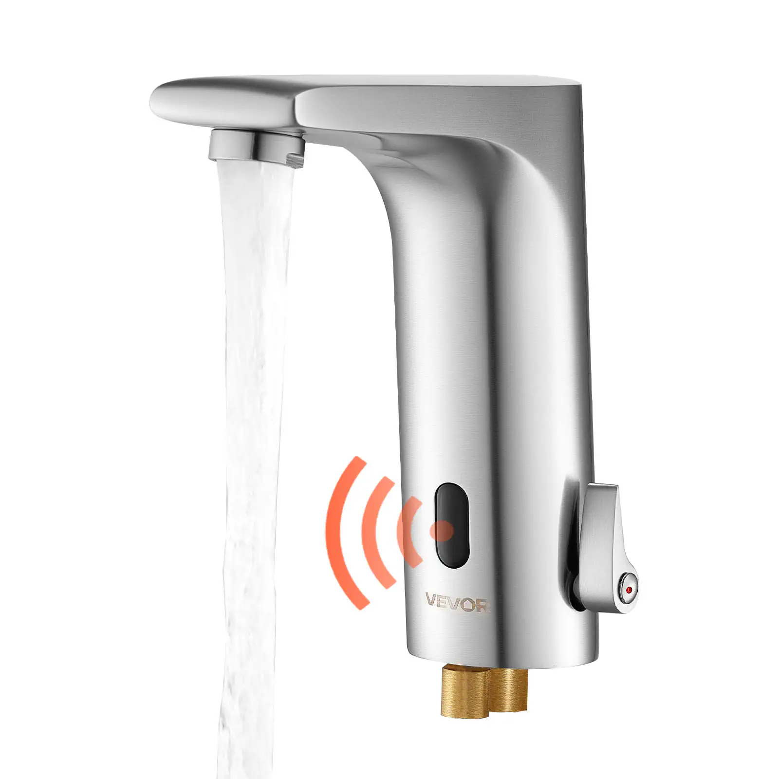 Front. VEVOR - Touchless Bathroom Sink Faucet, Automatic Motion Sensor Restroom Toilet Faucet, HandsFree Adjustable Cold Hot Single - Silver.