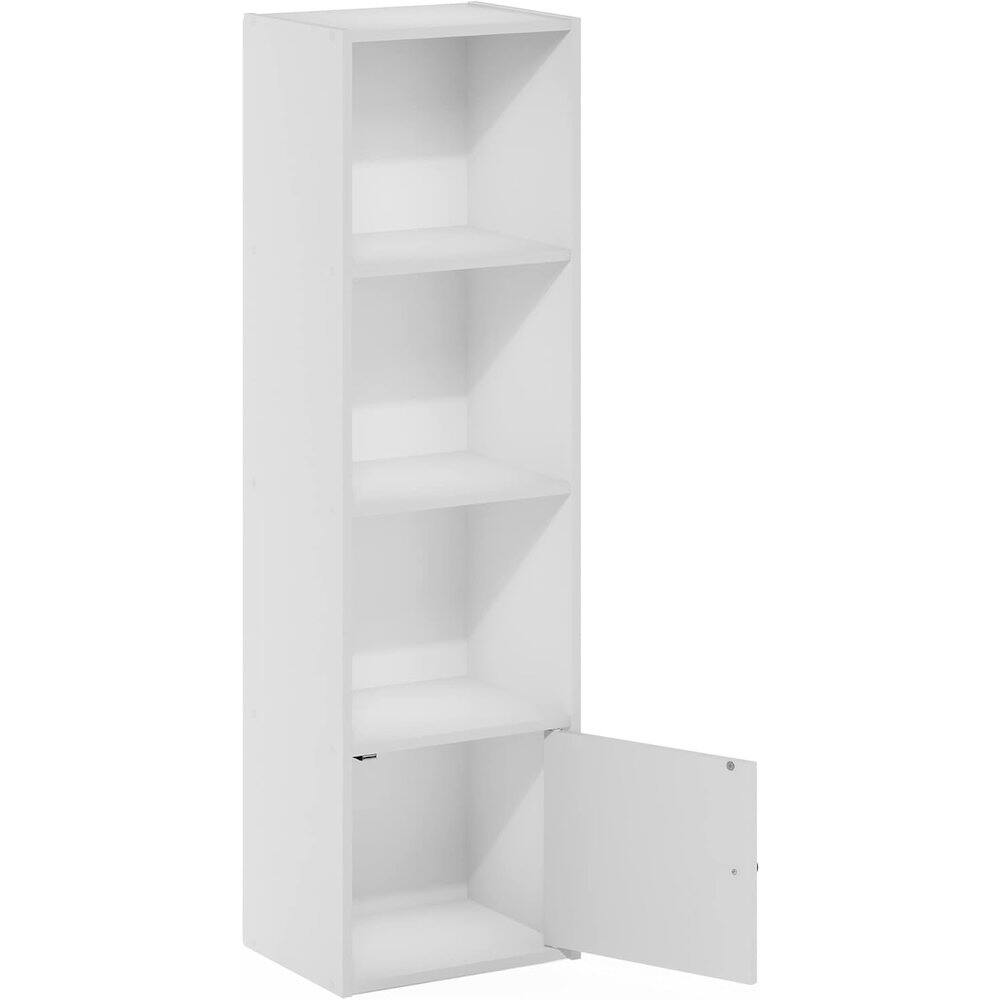 Back. FurniFact - White Wooden Book Shelf with Wooden Shelves and Lower Cabinet for Storage - White.