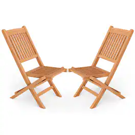 Costway - 2PCS Patio Folding Chair Indonesia Teak Wood Slatted Seat Portable Outdoor - Natural